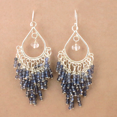 Lavender Crystal & Iolite Gemstone Silver Earrings, 925 Sterling Silver Jewelry