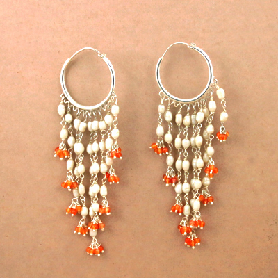 Festive Jewelry Carnelian & Pearl Silver Earrings, Festive jewelry 925 Sterling Silver Jewelry