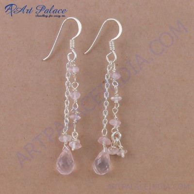 Fashion Accessories Rose Quartz Gemstone Silver Earrings, 925 Sterling Silver Jewelry