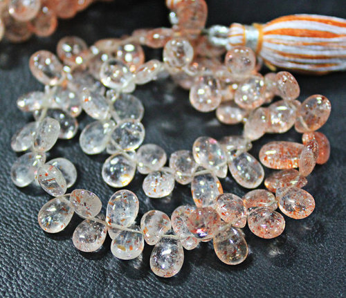 7 Inches - 9mm - Natural Strawberry Quartz Smooth Pear Drop Briolette Beads Strand