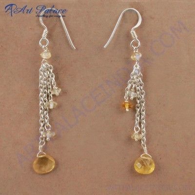 New Fashionable Citrine Gemstone Silver Earrings, 925 Sterling Silver Jewelry