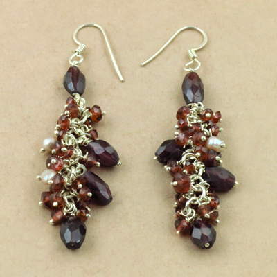 latest Fashionable Garnet & Pearl Silver Earrings, 925 Sterling Silver Jewelry