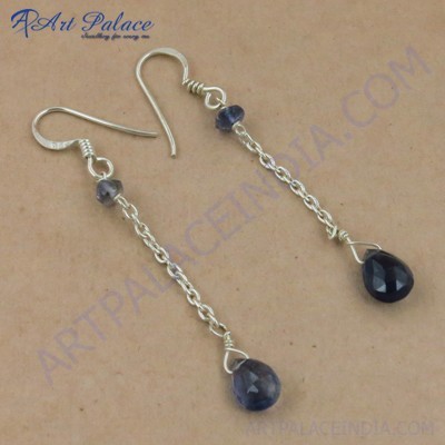 Truly Designer Iolite Gemstone Silver Earrings, 925 Sterling Silver Jewelry