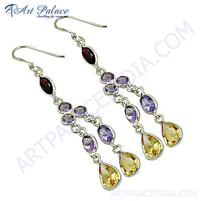 Multistone Costume Silver Jewelry Earrings