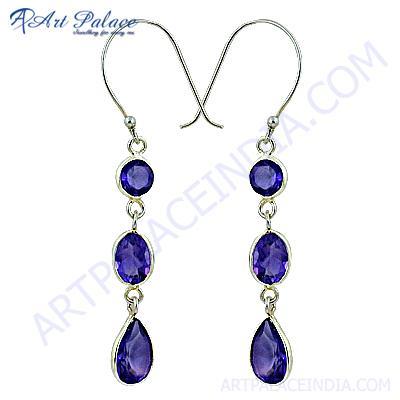 Glamour Graceful Amethyst Gemstone Silver Earrings