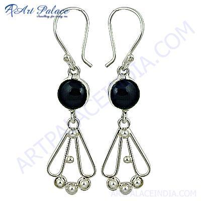 Fashion Accessories Black Onyx Gemstone Silver Earrings