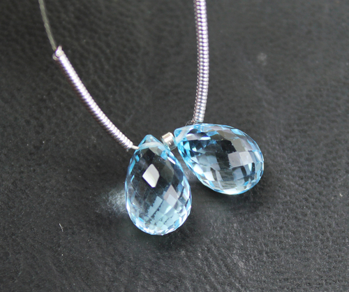 2 Beads Pairs - 10.5mm - Natural Blue Topaz Faceted Tear Drop Beads Strand 