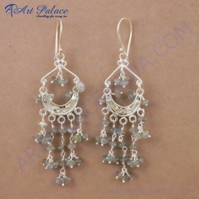 Royal Style Labradorite Gemstone Silver Earrings, 925 Sterling Silver Beaded Jewelry