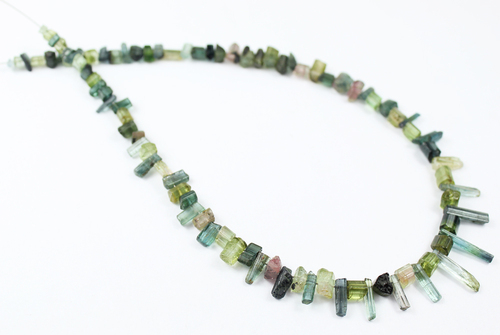 12 Inches - 3-15mm - Natural Green Tourmaline Faceted Pencil Beads Strand 