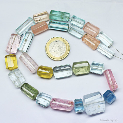 12-21mm Top Quality Morganite & Aquamarine Faceted Tube Beads Strand 18" Strand