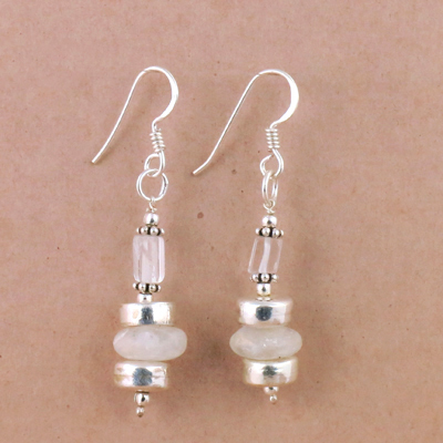 New Arrival Crystal & Rainbow Moonstone Silver Earrings, 925 Sterling SIlver Jewelry