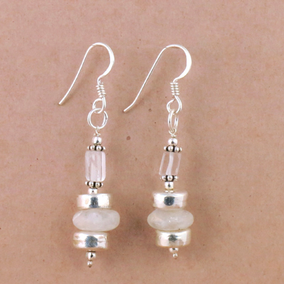 New Arrival Crystal & Rainbow Moonstone Silver Earrings, 925 Sterling SIlver Jewelry