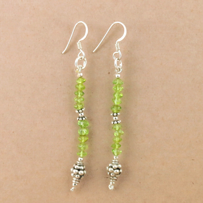 Costume Peridot Gemstone Silver Earrings, 925 Sterling SIlver Jewelry