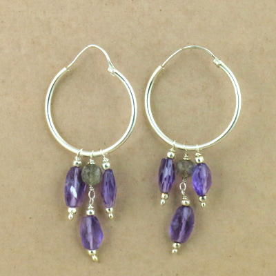 Various Styles Amethyst & Labradorite Gemstone Silver Beaded Earrings