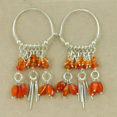 Party Wear Designer Carnelian Gemstone Silver Earrings, 925 Sterling Silver Jewelry