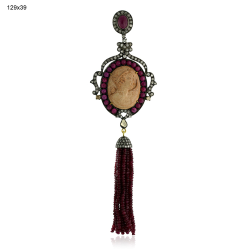Cameo Gemstone Ruby Beads Tassel Pendant