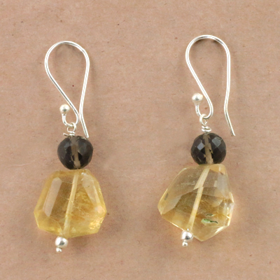 Newest Style Lemon & Smokey Quartz Gemstone Silver Earrings, 925 Sterling Silver Jewelry