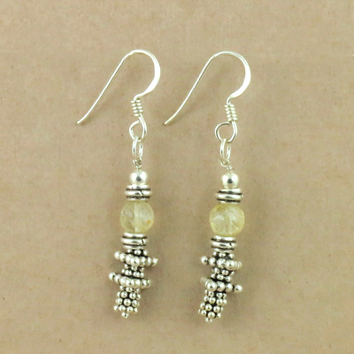 Girls Fashionable Citrine Gemstone Silver Beaded  Earrings, 925 Sterling Silver Jewelry