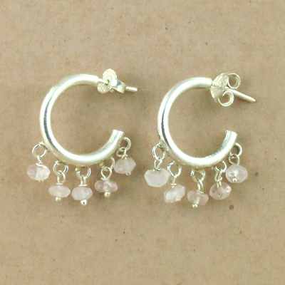 Excellent Beaded Silver Earrings With Rose Quartz