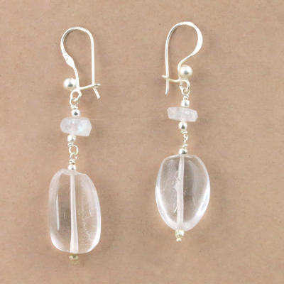 Gracious Fashionable Crystal & Rainbow Moonstone Silver Earrings