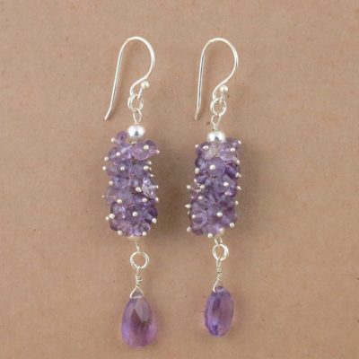 Lovely & Cute Amethyst Gemstone Silver Earrings, 925 Sterling Silver Jewelry