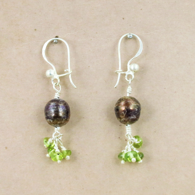 High Quality Brown Pearl & Peridot Gemstone Silver Earrings, 925 Sterling Silver Jewelry