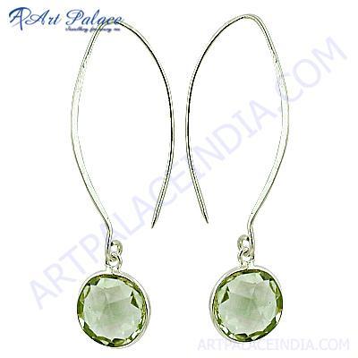 Classy Green Amethyst Gemstone Silver Trendy Earrings