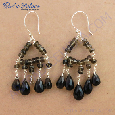 Attractive Triangle Smokey Quartz Gemstone Silver Earrings, 925 Sterling Silver Jewelry