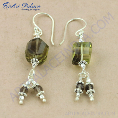 Pure Style Smokey Quartz Gemstone Silver Earrings, 925 Sterling Silver Jewelry