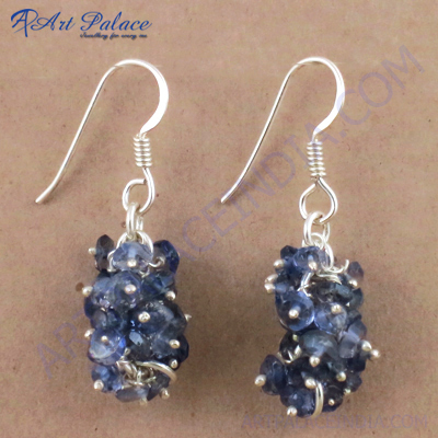 Charming Iolite Gemstone Silver Beaded Earrings