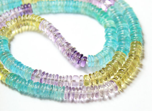 15.5 Inches 4.5mm - Green Apatite Lemon Quartz & Pink Amethyst Smooth Tyre Disk Beads Strand