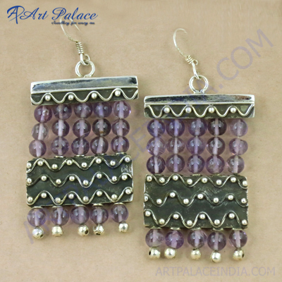 Truly Designer Amethyst Gemstone Silver Earrings, 925 Sterling Silver Jewelry