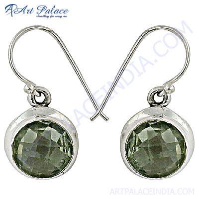 Dazzling Green Amethyst Gemstone Silver Earrings