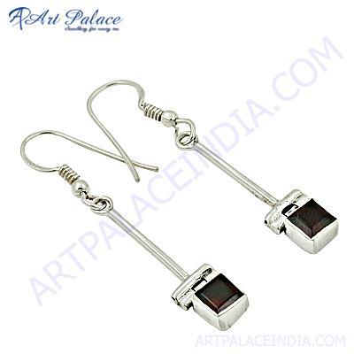 Trendy Garnet Gemstone Silver Earrings