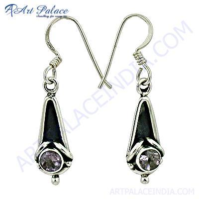 Top Quality Amethyst Gemstone Silver Earrings