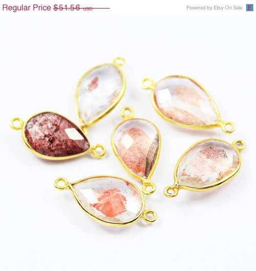 6 Pcs - 18.5 - 20.5mm- Natural Phantom Quartz Pear Drop Checker Bezel 925 Silver Connectors