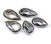 5 Pcs - 27-32mm - Natural Black Druzy Faceted Pear Drop 925 Sterling Silver Bezel Connectors