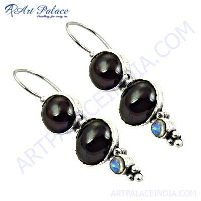 HOT!!! Luxury Garnet & Labradorite Gemstone Silver Earrings