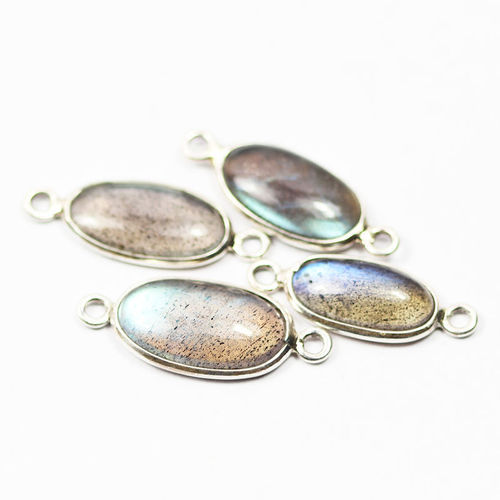 4 Pcs 22-25mm Natural Labradorite Smooth Polished Cabochon Silver Connector