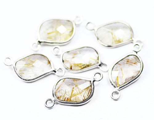 6 Pcs Natural Golden Rutile Quartz Mango 925 Silver Connector Bezel - 21-22mm, Handmade Durable Design
