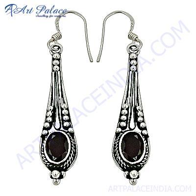 Indian Touch Gemstone Silver Earrings With Garnet