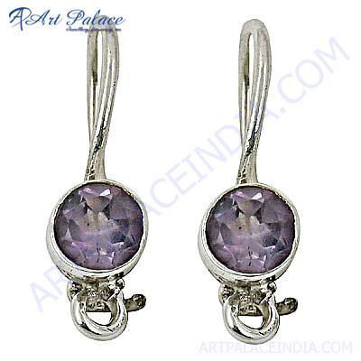 Attractive Amethyst Gemstone Silver Earrings