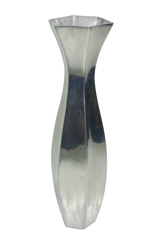 Flower Vase - Metal, 12x6 Inches, Silver Hexagonal Base | Polished Finish, Elegant Design, Durable, Modern Style