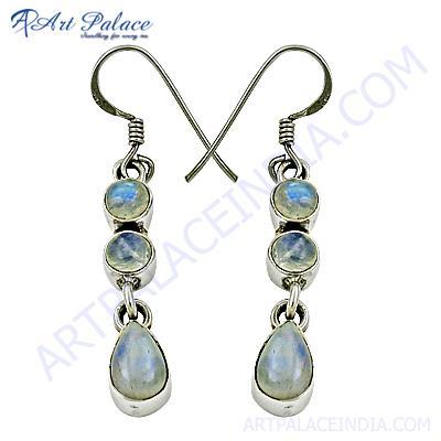 Stylish Rainbow Moonstone Gemstone Silver Earrings