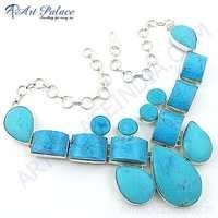 Party Wear Turquoise Gemstone German Silver Necklace