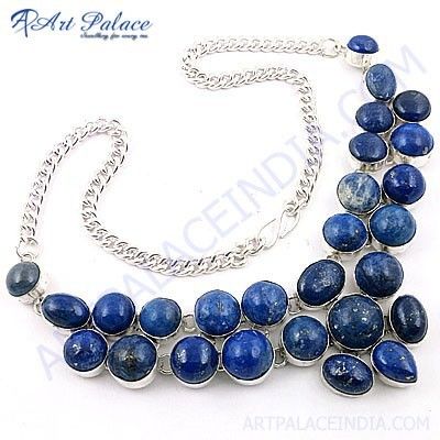 Costume Jewelry, Lapis Lazuli Gemstone German Silver Necklace