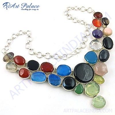 Fashionable Multi Stone Necklace With German Silver