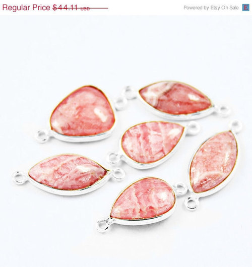 6 Pcs - 18-20mm - Natural Rhodocrosite Smooth Marquise Pear Cabochon 925 Silver Bezel Connectors