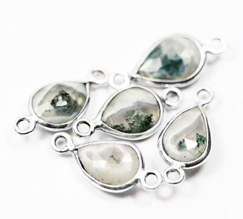 5 Pcs. 19mm Natural Solar Quartz Pear Drops Checker 925 Silver Connector Bezel - 925 Silver 19mm Greyish-White Durable Connectors