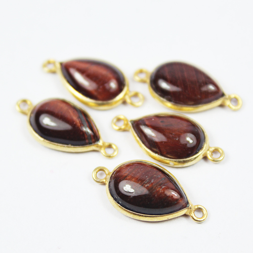 5 Pcs. Size 18mm Natural Red Tiger's Eye Smooth Polished Pear Silver Bezel